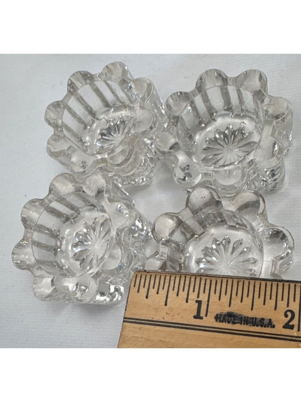 Clear Glass Floral Salt Cellars Set 4 Adorned Starburst Design Vintage - Picture 4 of 12